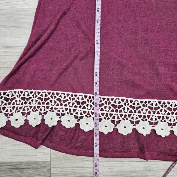 Umgee Womens Maroon Longsleeve Shirt Crochet Trim Small - Picture 5 of 6